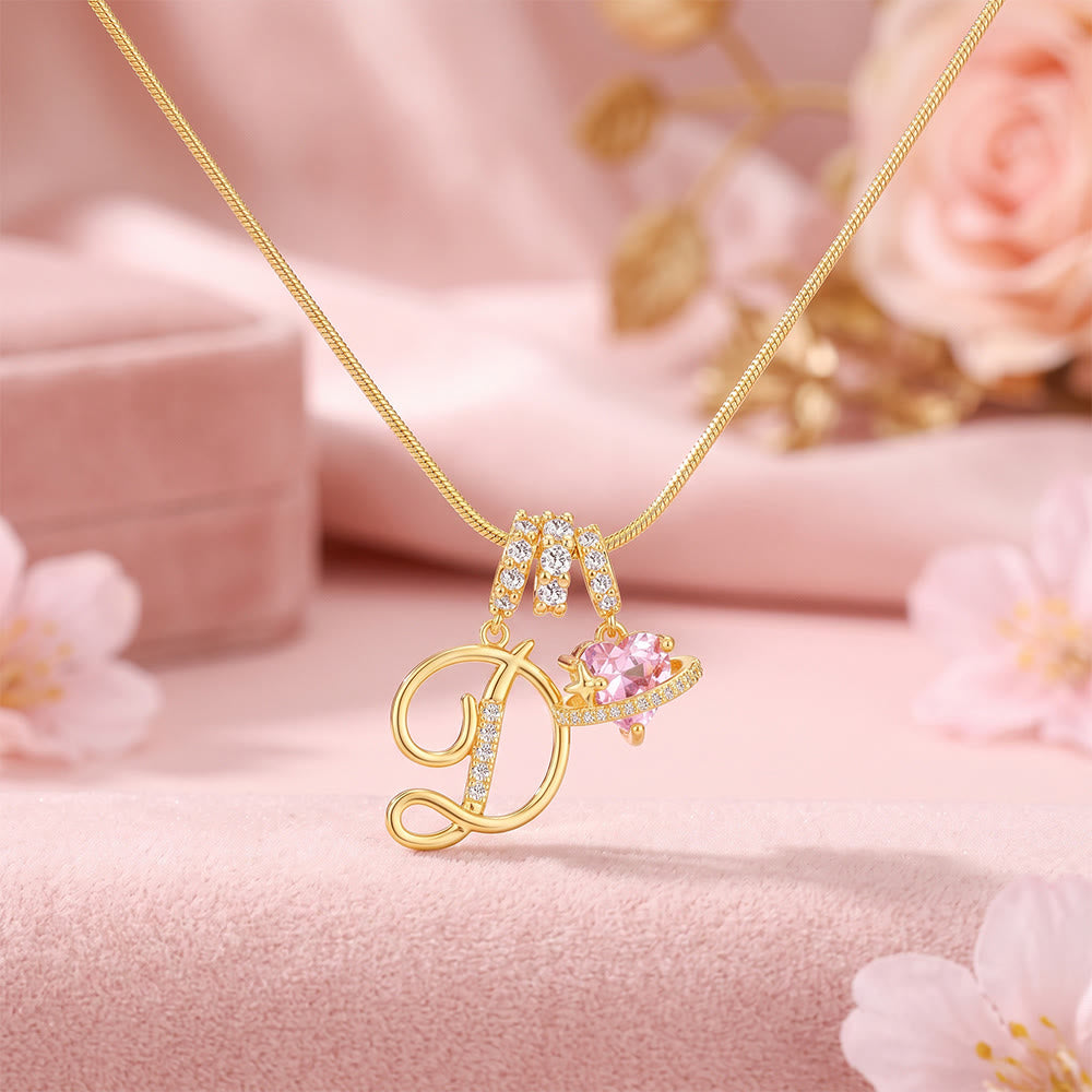 HilalHaven Ornate Cursive Initial with Heart Charm Minimal Snake‑Chain Necklace - D - image 6
