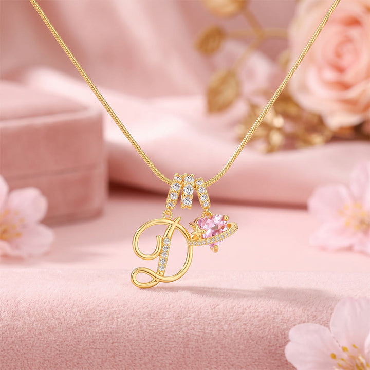 HilalHaven Ornate Cursive Initial with Heart Charm Minimal Snake‑Chain Necklace - D - image 6