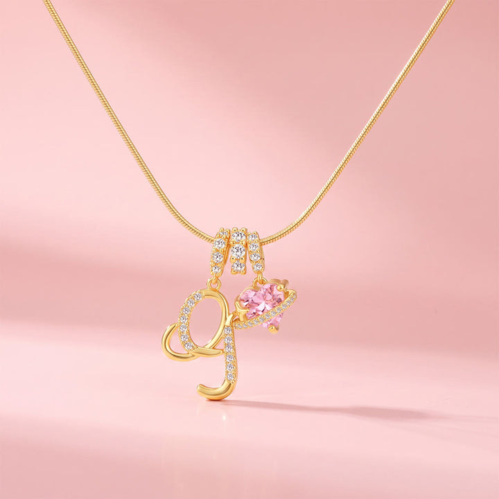 HilalHaven Ornate Cursive Initial with Heart Charm Minimal Snake‑Chain Necklace - G - image 9