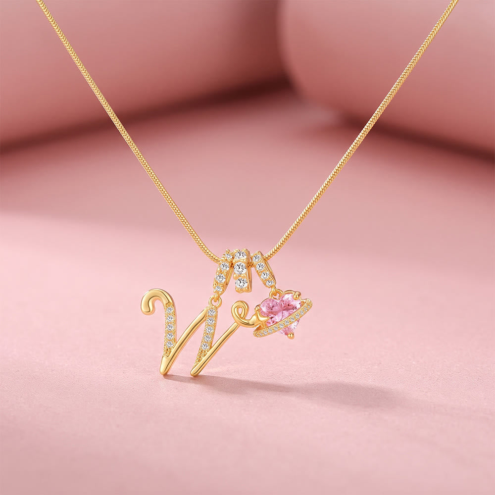 HilalHaven Ornate Cursive Initial with Heart Charm Minimal Snake‑Chain Necklace - W - image 25