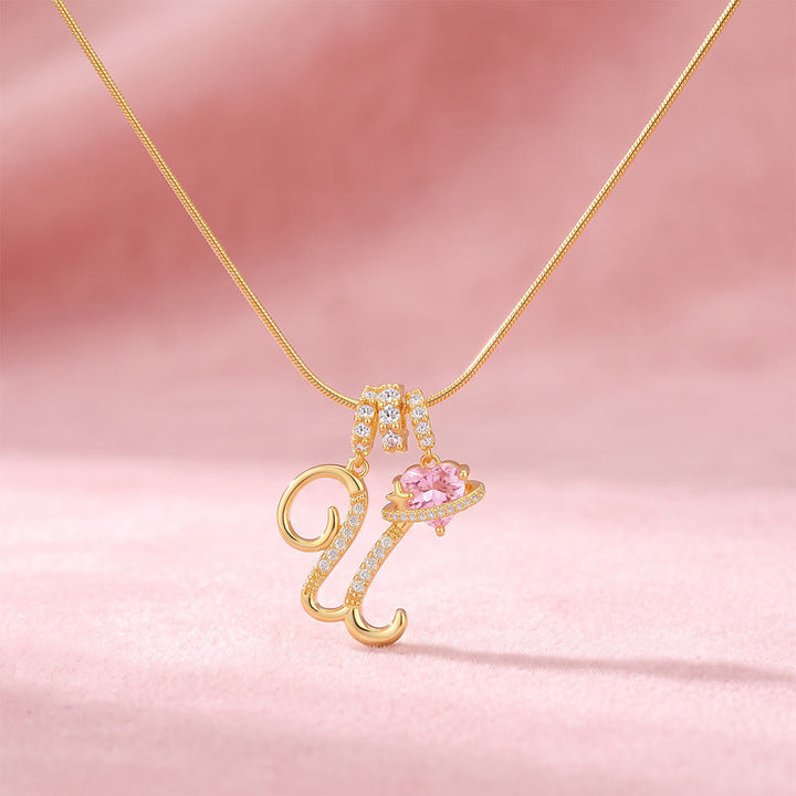 HilalHaven Ornate Cursive Initial with Heart Charm Minimal Snake‑Chain Necklace - U - image 23