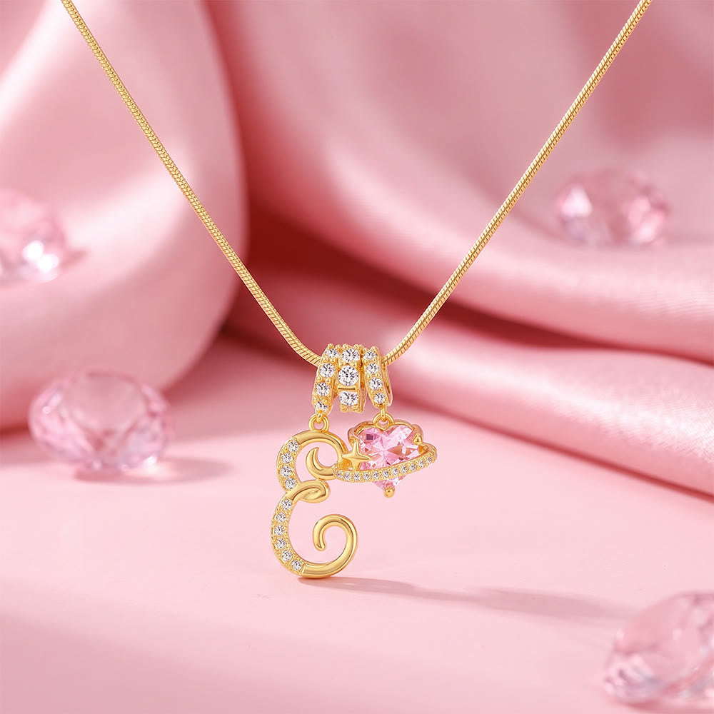 HilalHaven Ornate Cursive Initial with Heart Charm Minimal Snake‑Chain Necklace - E - image 7