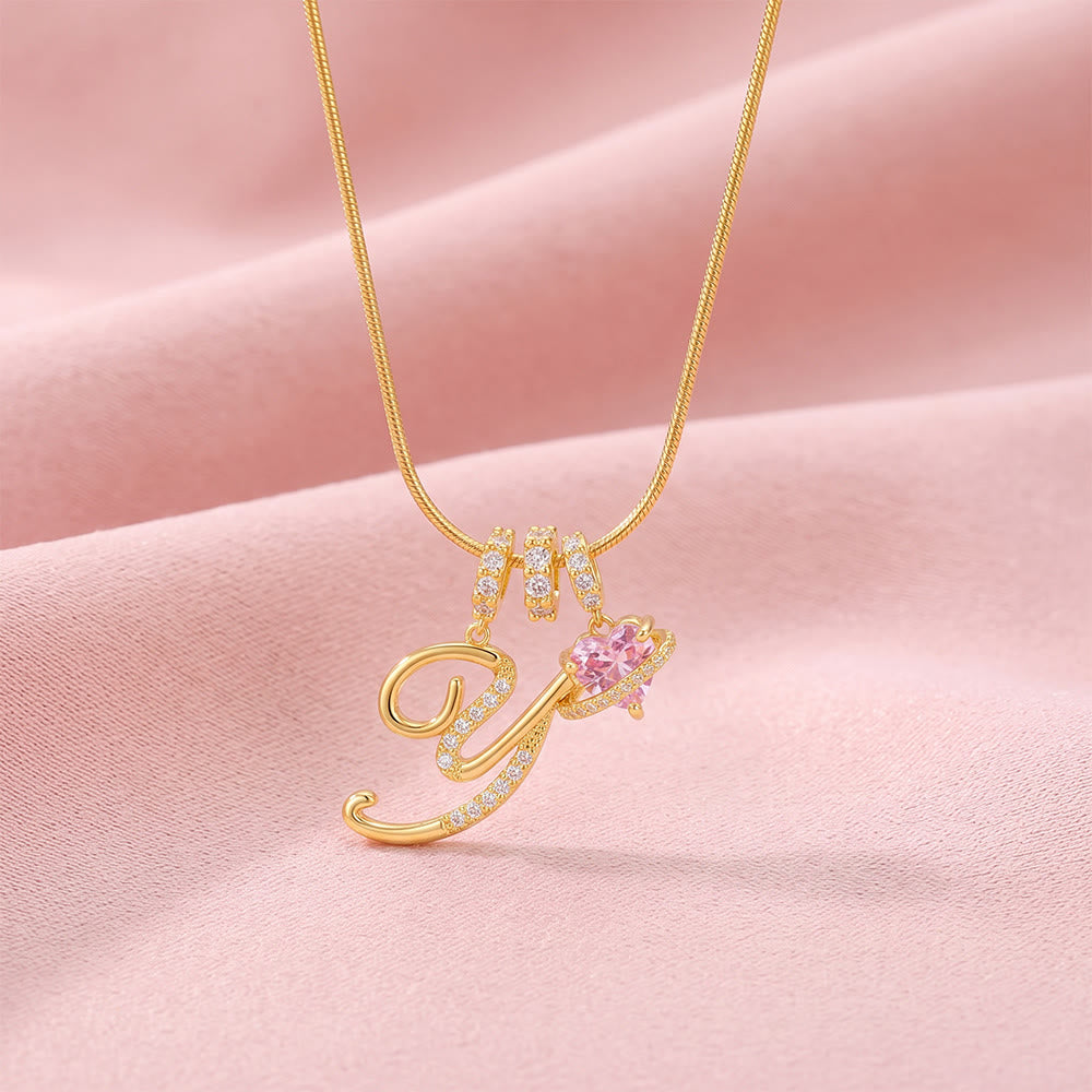 HilalHaven Ornate Cursive Initial with Heart Charm Minimal Snake‑Chain Necklace - Y - image 27