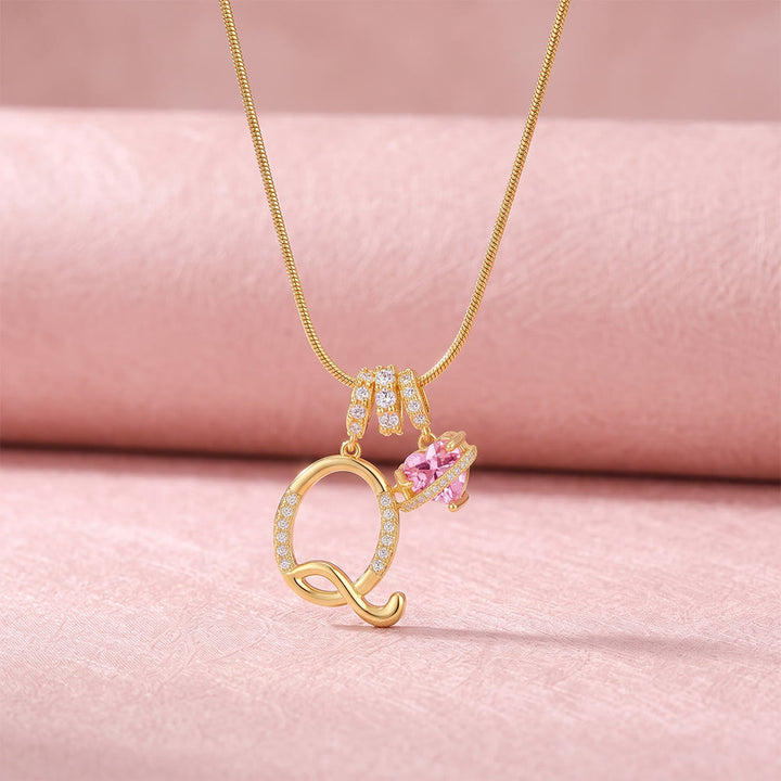 HilalHaven Ornate Cursive Initial with Heart Charm Minimal Snake‑Chain Necklace - Q - image 19