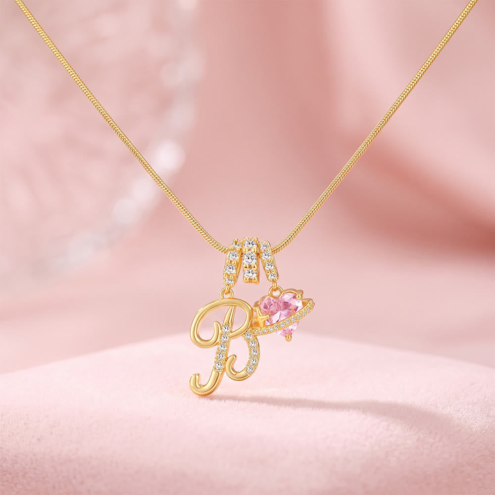 HilalHaven Ornate Cursive Initial with Heart Charm Minimal Snake‑Chain Necklace - B - image 4