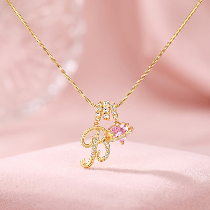 HilalHaven Ornate Cursive Initial with Heart Charm Minimal Snake‑Chain Necklace - B - image 4