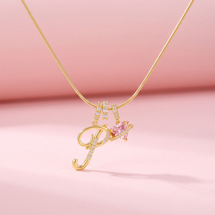 HilalHaven Ornate Cursive Initial with Heart Charm Minimal Snake‑Chain Necklace - P - image 18