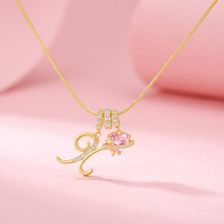 HilalHaven Ornate Cursive Initial with Heart Charm Minimal Snake‑Chain Necklace - X - image 26