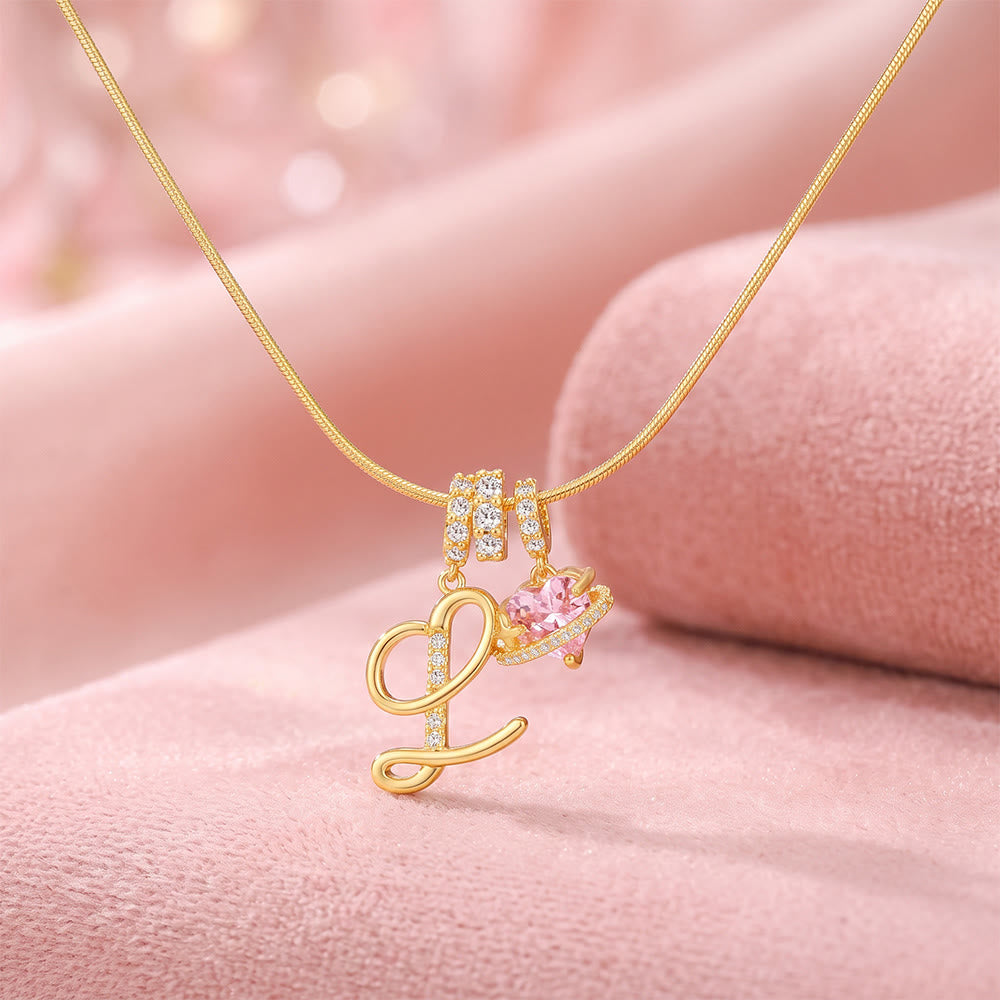 HilalHaven Ornate Cursive Initial with Heart Charm Minimal Snake‑Chain Necklace - L - image 14