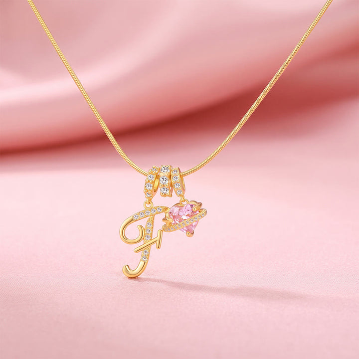 HilalHaven Ornate Cursive Initial with Heart Charm Minimal Snake‑Chain Necklace - F - image 8