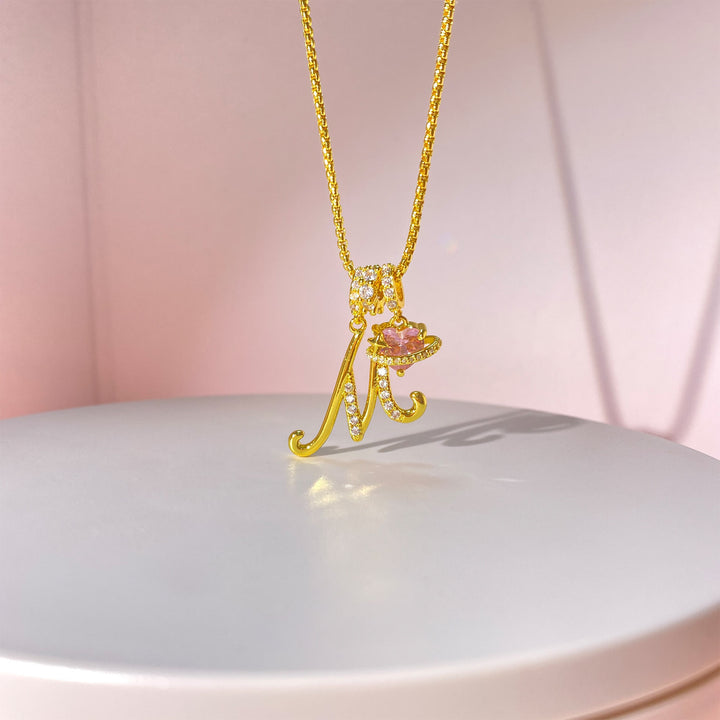 HilalHaven Ornate Cursive Initial with Heart Charm Minimal Snake‑Chain Necklace - image 2