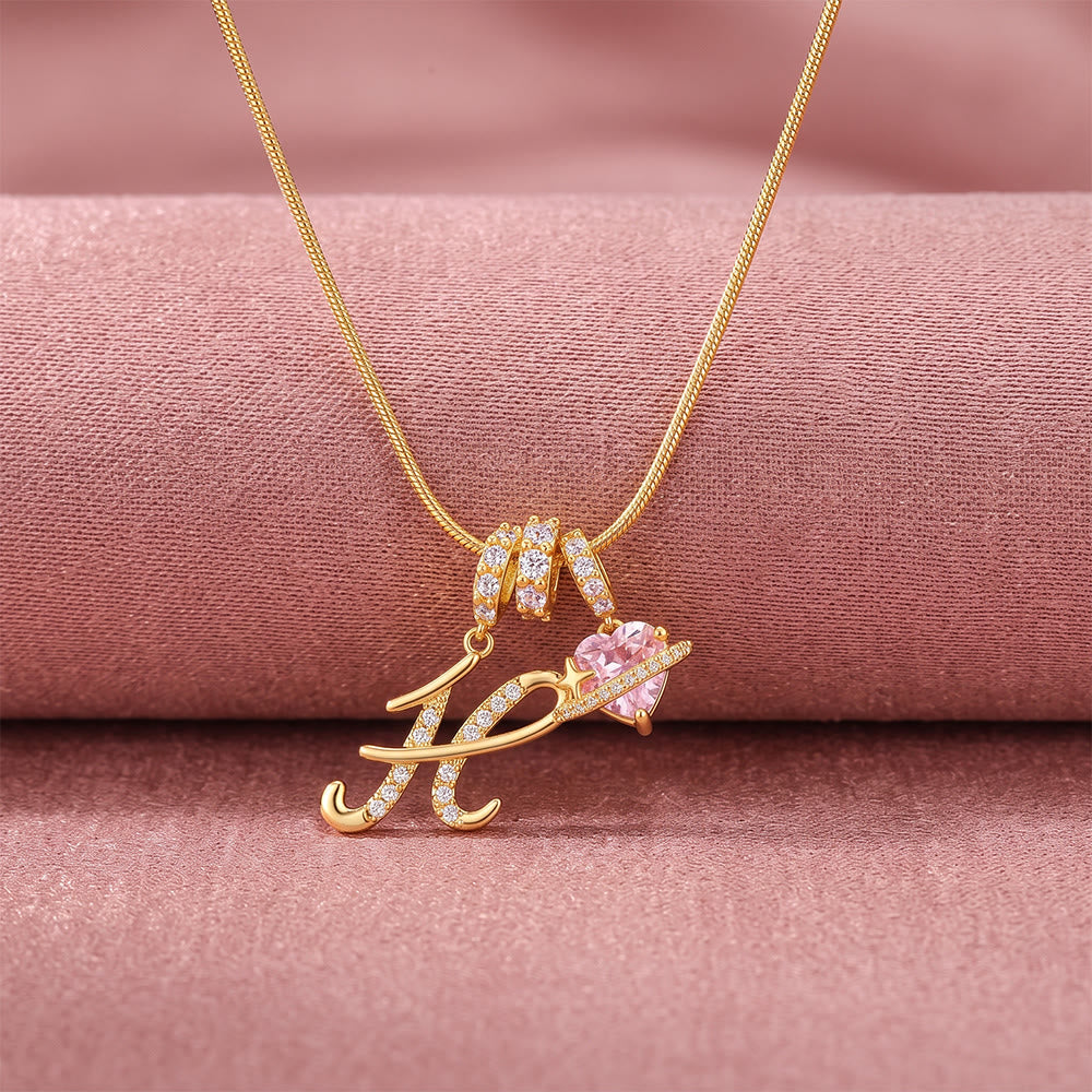 HilalHaven Ornate Cursive Initial with Heart Charm Minimal Snake‑Chain Necklace - H - image 10