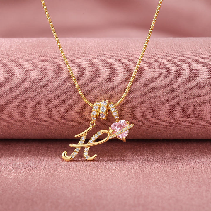 HilalHaven Ornate Cursive Initial with Heart Charm Minimal Snake‑Chain Necklace - H - image 10