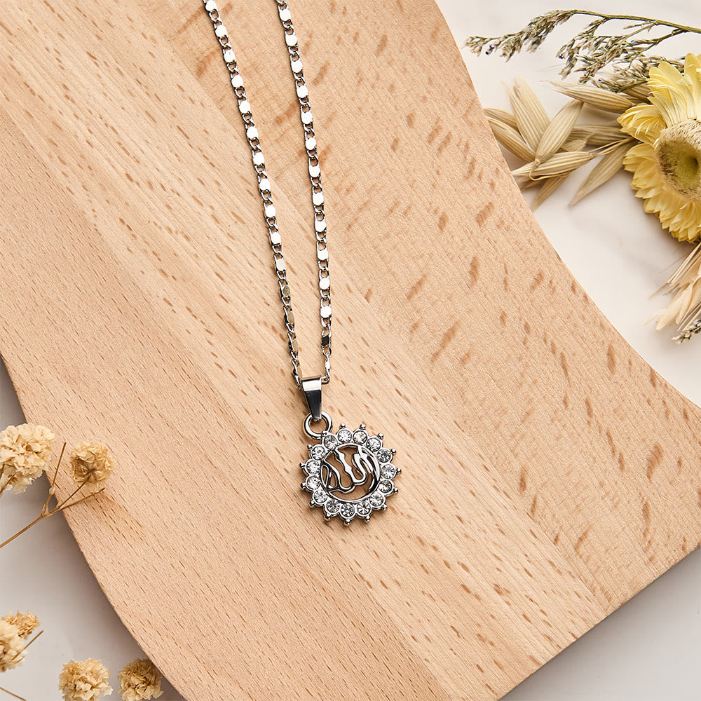 HilalHaven Allah Sacred Arabic Calligraphy Sunburst Pendant Necklace - Silver - image 11