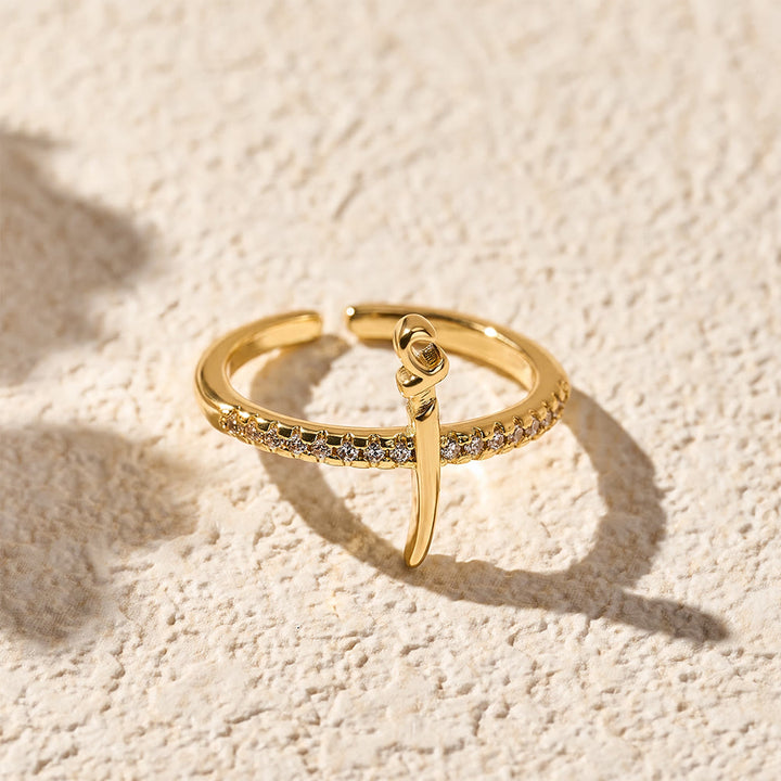 HilalHaven Pavé Band Raised Arabic Letter Open Adjustable Statement Ring - 14 - image 13