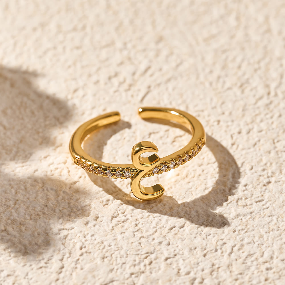 HilalHaven Pavé Band Raised Arabic Letter Open Adjustable Statement Ring - 1 - image 0