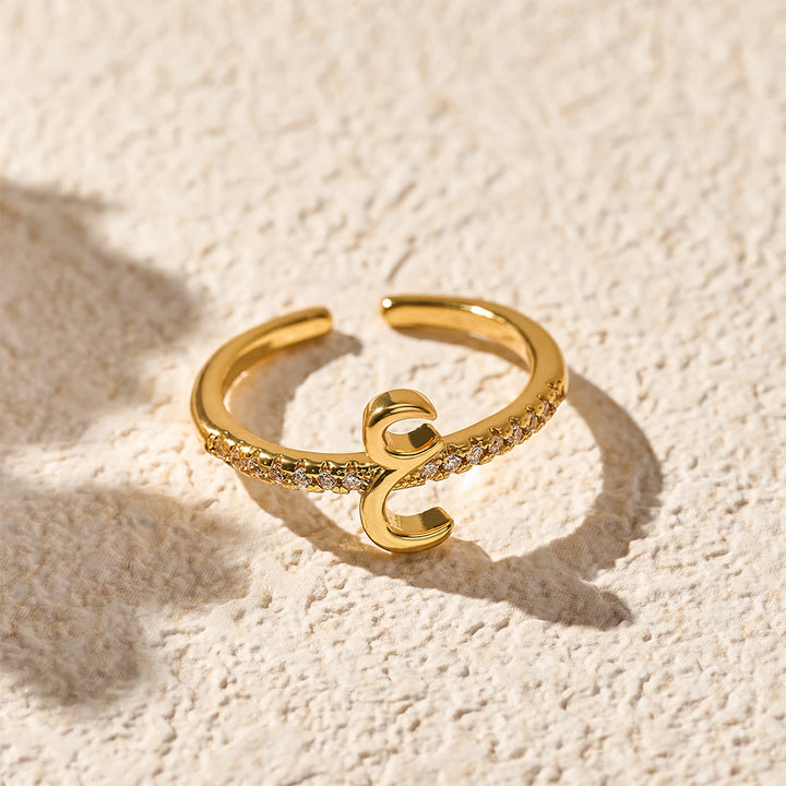 HilalHaven Pavé Band Raised Arabic Letter Open Adjustable Statement Ring - 1 - image 0