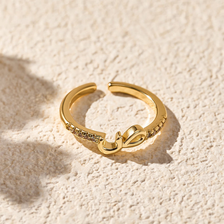 HilalHaven Pavé Band Raised Arabic Letter Open Adjustable Statement Ring - 7 - image 6