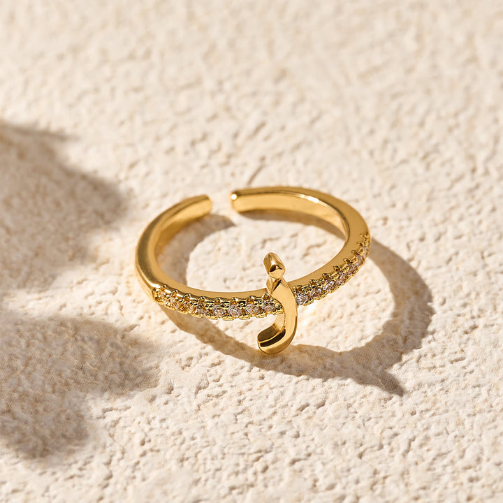 HilalHaven Pavé Band Raised Arabic Letter Open Adjustable Statement Ring - 2 - image 1