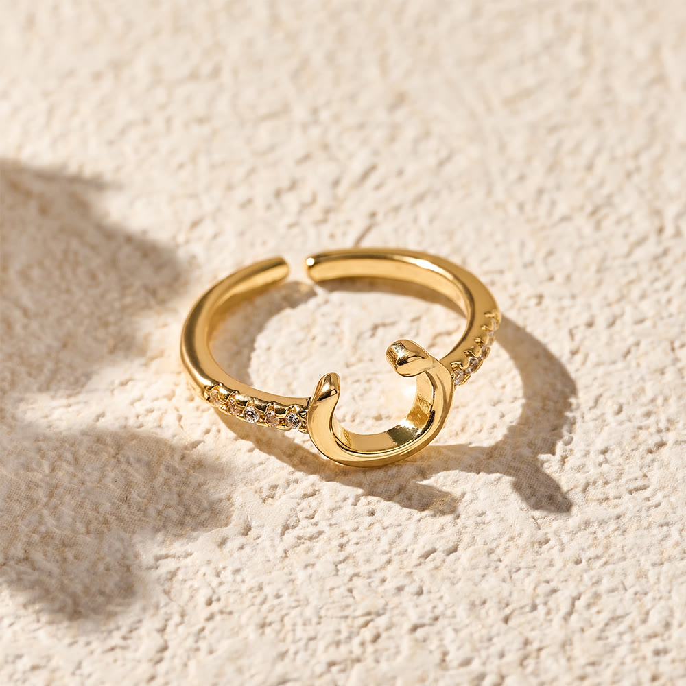HilalHaven Pavé Band Raised Arabic Letter Open Adjustable Statement Ring - 15 - image 14