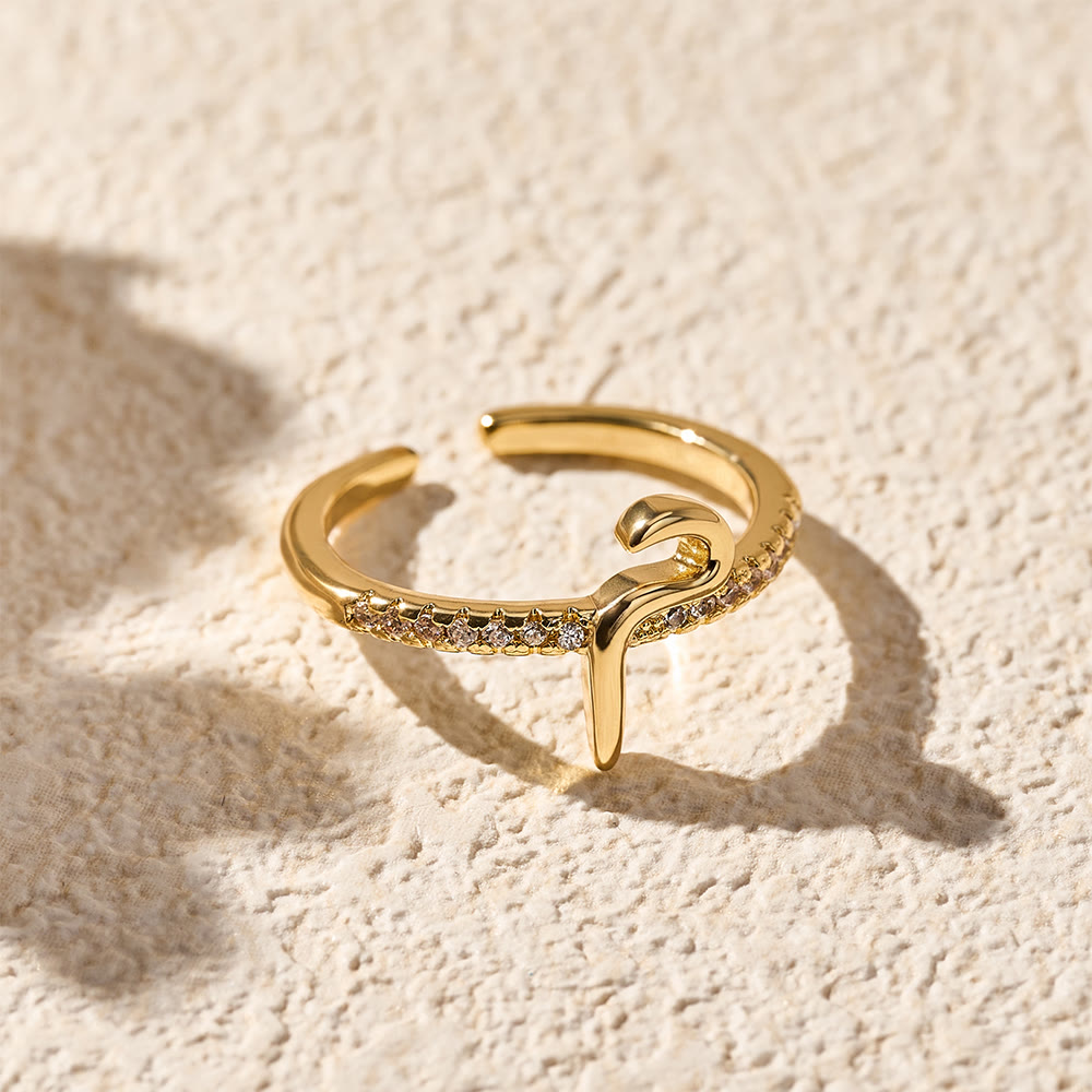 HilalHaven Pavé Band Raised Arabic Letter Open Adjustable Statement Ring - 11 - image 10