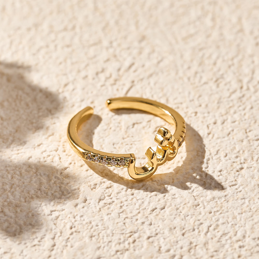 HilalHaven Pavé Band Raised Arabic Letter Open Adjustable Statement Ring - 13 - image 12