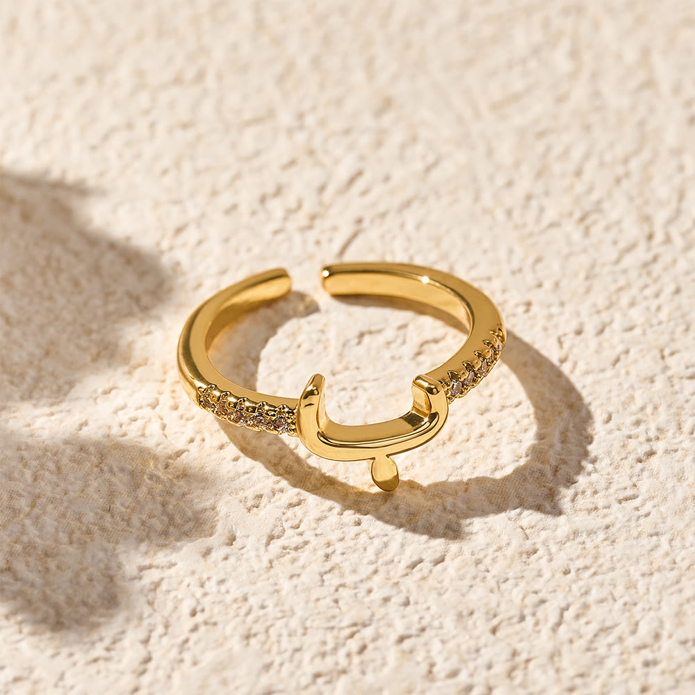 HilalHaven Pavé Band Raised Arabic Letter Open Adjustable Statement Ring - 3 - image 2
