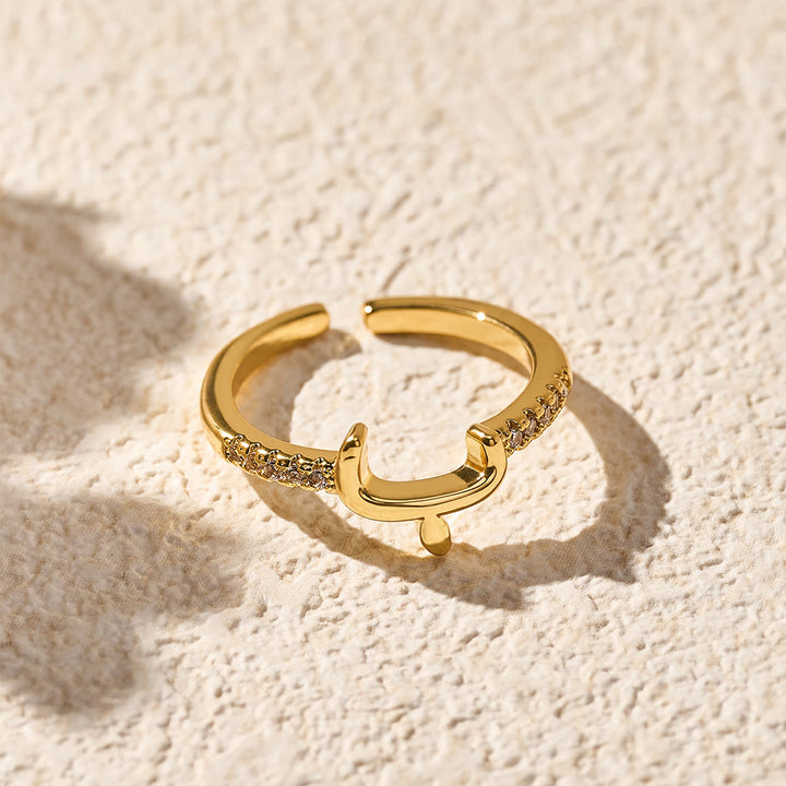 HilalHaven Pavé Band Raised Arabic Letter Open Adjustable Statement Ring - 3 - image 2