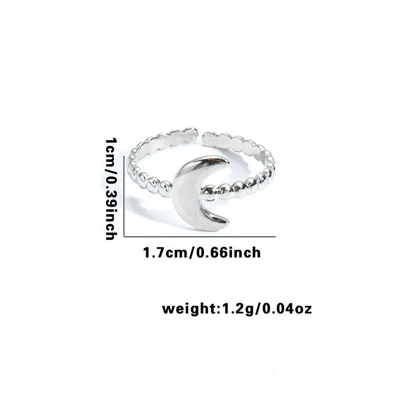 HilalHaven "Lunar Whisper" Beaded Crescent Open Adjustable Ring - image 3