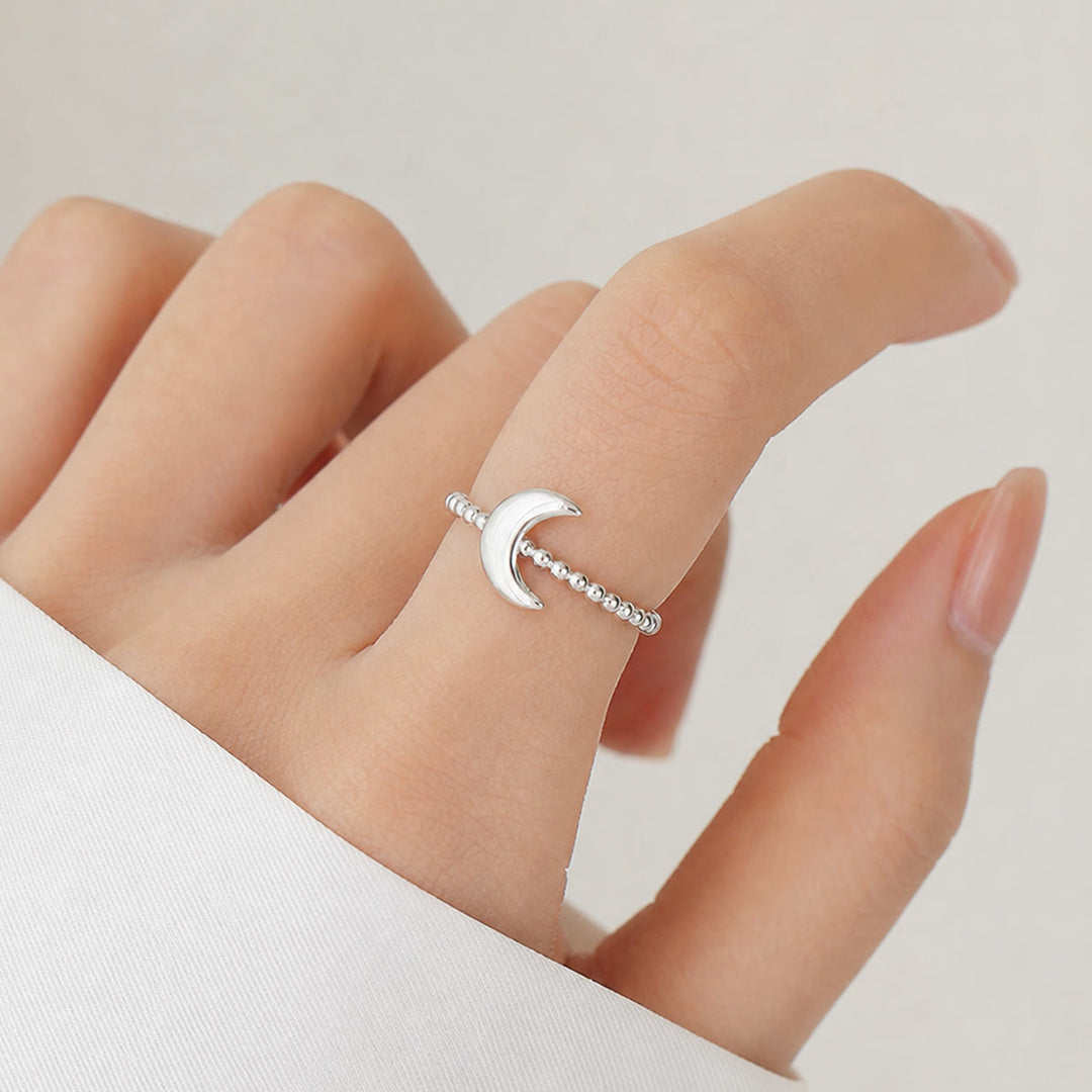 HilalHaven "Lunar Whisper" Beaded Crescent Open Adjustable Ring - image 0