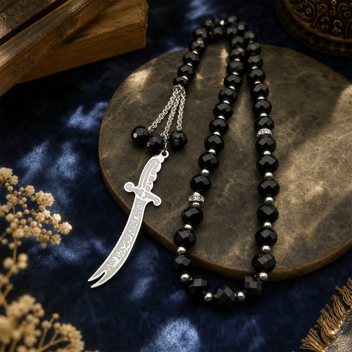 HilalHaven Guardian Blade Faceted Bead Car Pendant - Silver - image 5