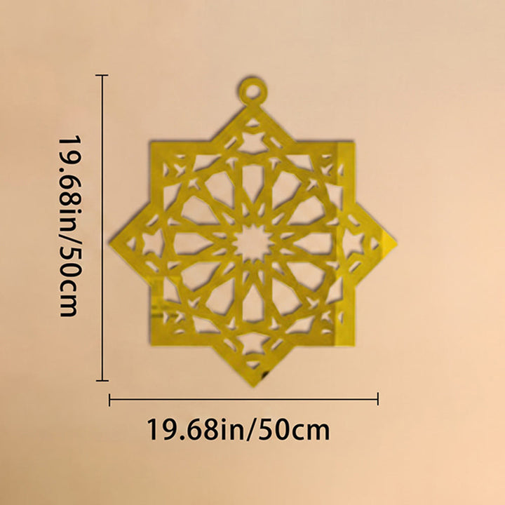HilalHaven Eternal Order Laser Cut Nested Eight-Pointed Geometric Metal Wall Decor - Golden - 19.68&
