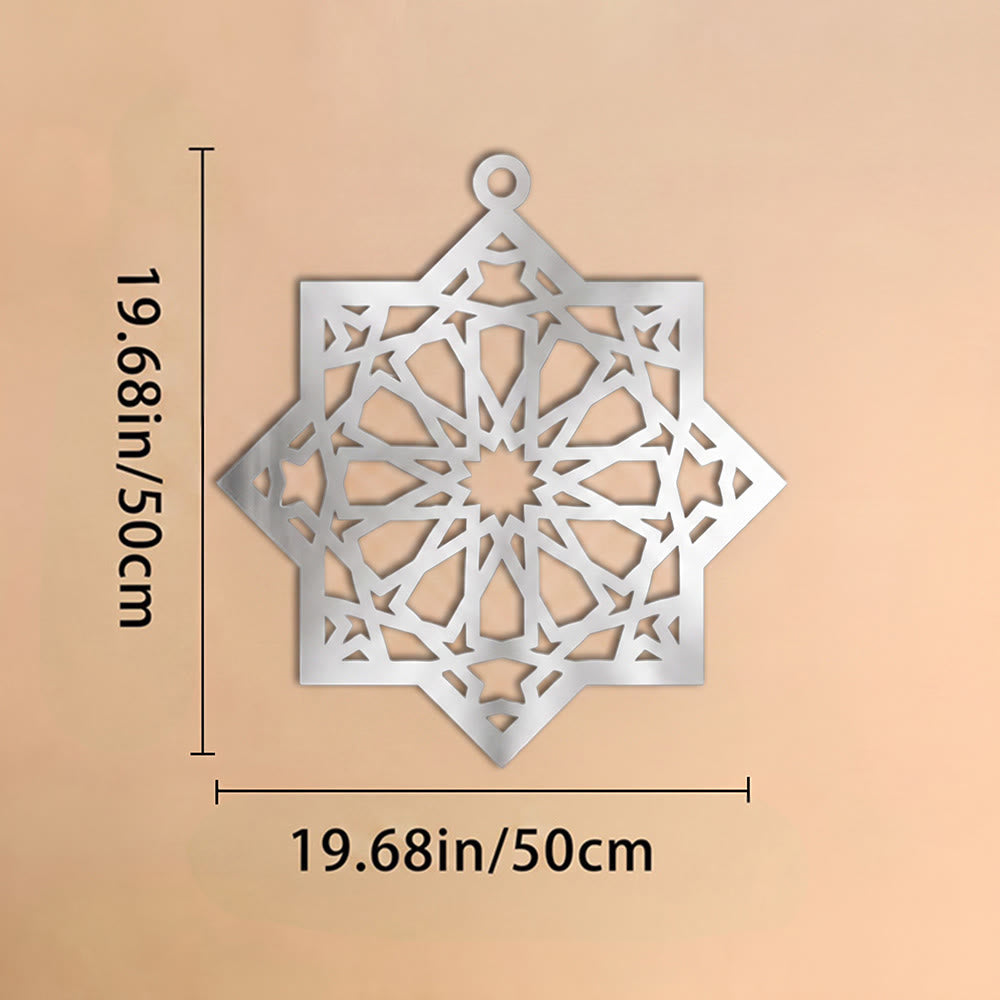 HilalHaven Eternal Order Laser Cut Nested Eight-Pointed Geometric Metal Wall Decor - Silver - 19.68&