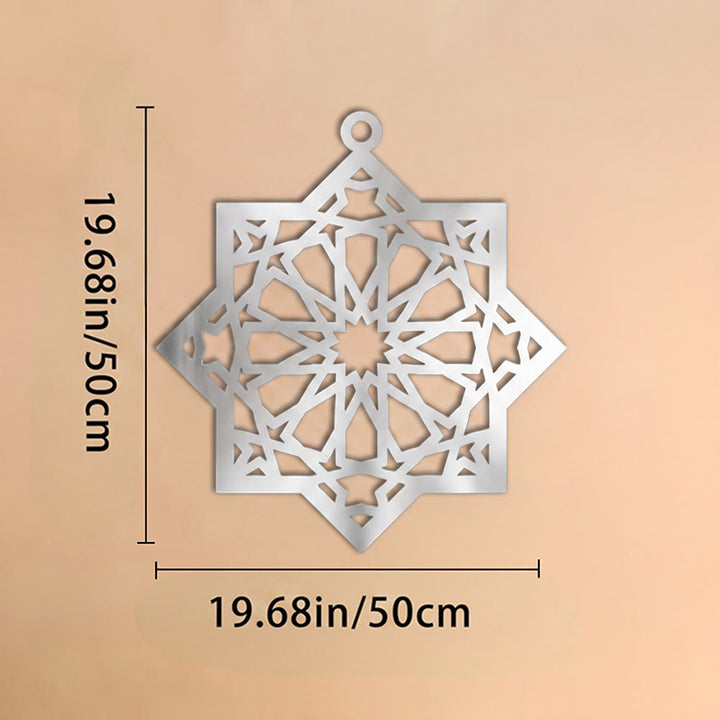 HilalHaven Eternal Order Laser Cut Nested Eight-Pointed Geometric Metal Wall Decor - Silver - 19.68&