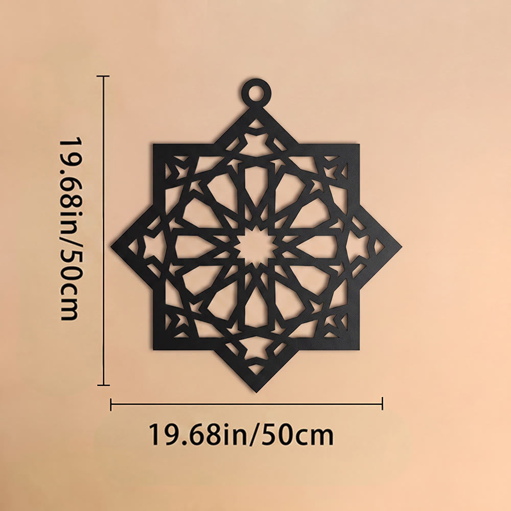 HilalHaven Eternal Order Laser Cut Nested Eight-Pointed Geometric Metal Wall Decor - Black - 19.68&