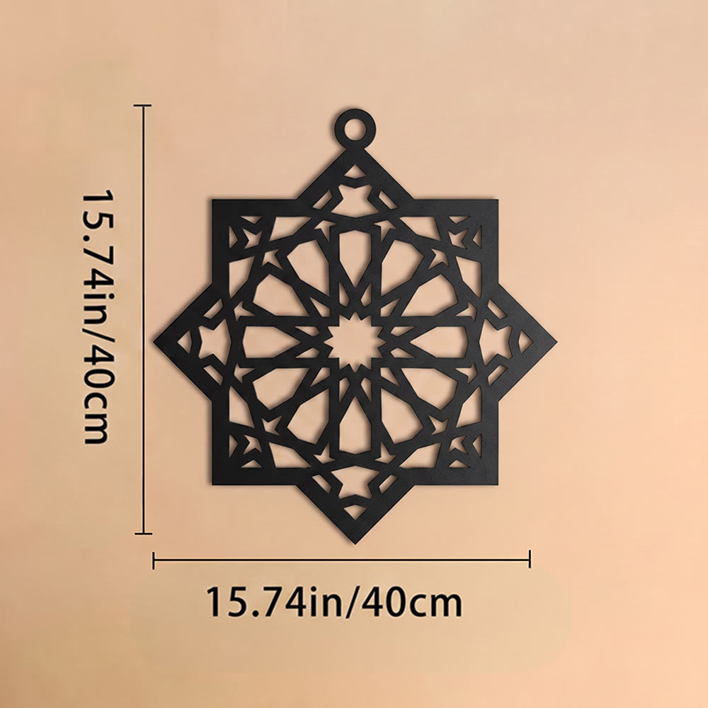 HilalHaven Eternal Order Laser Cut Nested Eight-Pointed Geometric Metal Wall Decor - Black - 15.74&