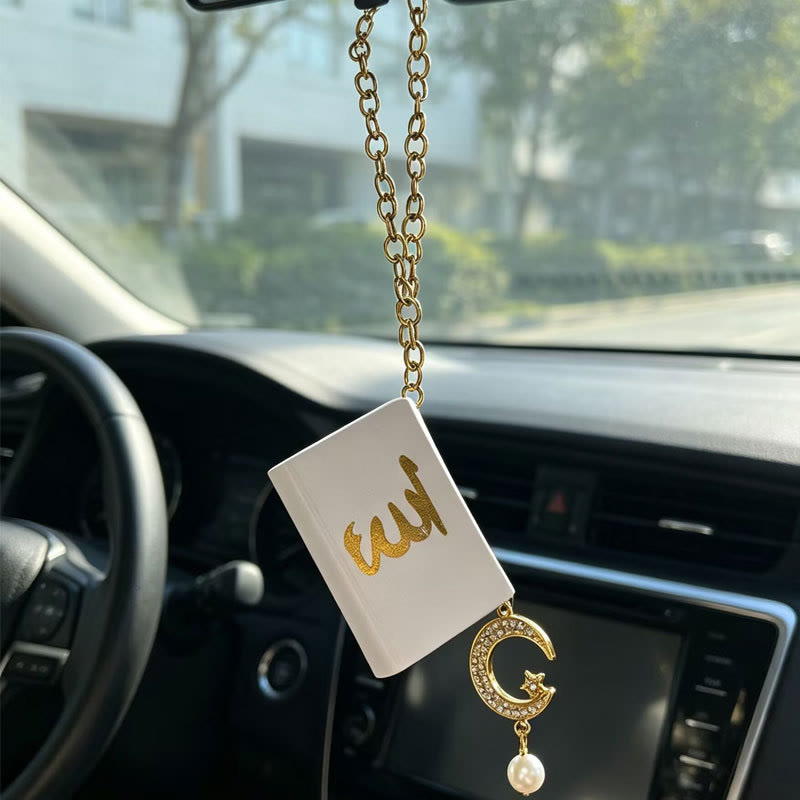 HilalHaven Allah Script Book Crescent Charm PU Mini Allah Flip BookCar Pendant - image 6