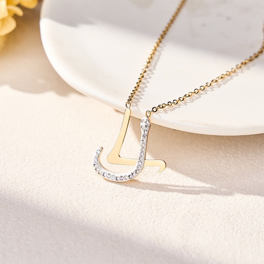 HilalHaven Dual Script Intertwined Initial Arabic&amp;English Letter Two-Tone Inlaid Crystal Titanium Steel Women’s Letter Necklace  - L - image 20
