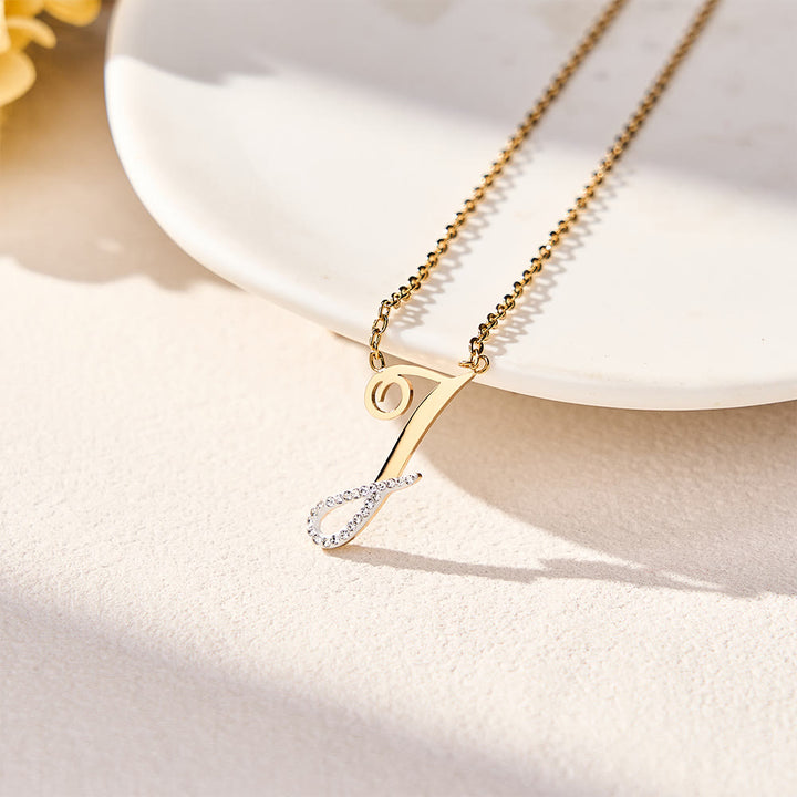 HilalHaven Dual Script Intertwined Initial Arabic&amp;English Letter Two-Tone Inlaid Crystal Titanium Steel Women’s Letter Necklace  - I - image 16