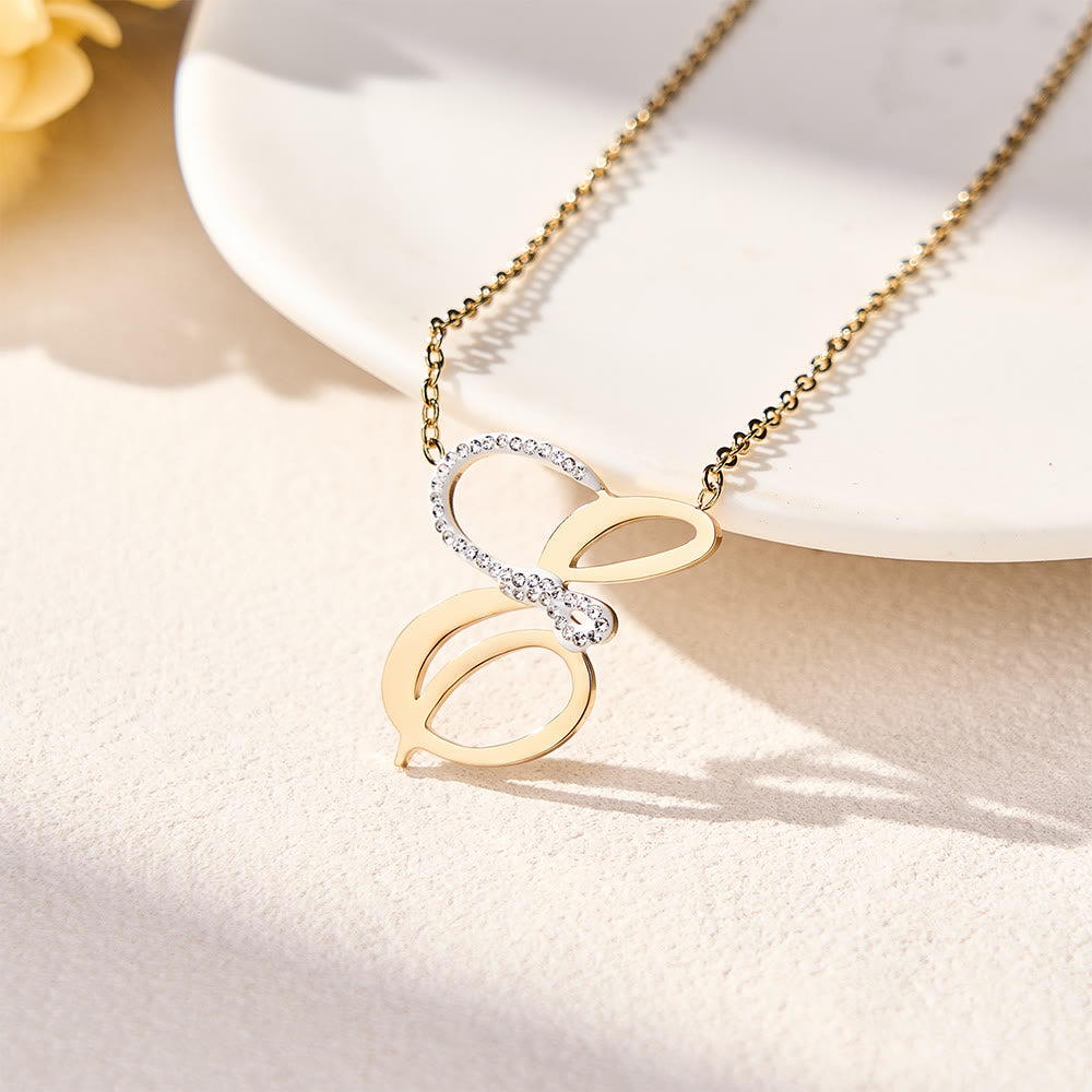 HilalHaven Dual Script Intertwined Initial Arabic&amp;English Letter Two-Tone Inlaid Crystal Titanium Steel Women’s Letter Necklace  - E - image 8