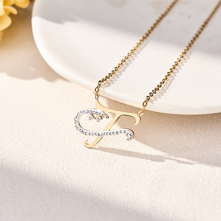 HilalHaven Dual Script Intertwined Initial Arabic&amp;English Letter Two-Tone Inlaid Crystal Titanium Steel Women’s Letter Necklace  - T - image 36