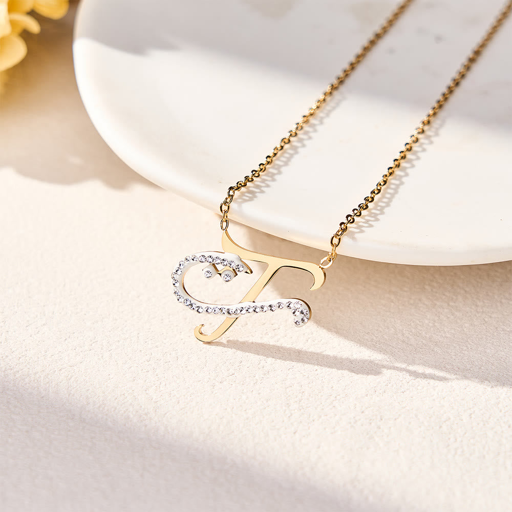 FREE Today: Dual Script Intertwined Initial Arabic&amp;English Letter Two-Tone Inlaid Crystal Titanium Steel Letter Necklace  - T - image 36
