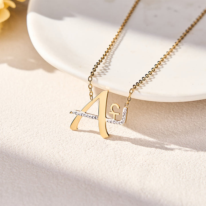 FREE Today: Dual Script Intertwined Initial Arabic&amp;English Letter Two-Tone Inlaid Crystal Titanium Steel Letter Necklace  - A - image 2