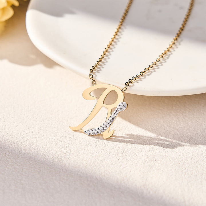 HilalHaven Dual Script Intertwined Initial Arabic&amp;English Letter Two-Tone Inlaid Crystal Titanium Steel Women’s Letter Necklace  - R - image 30