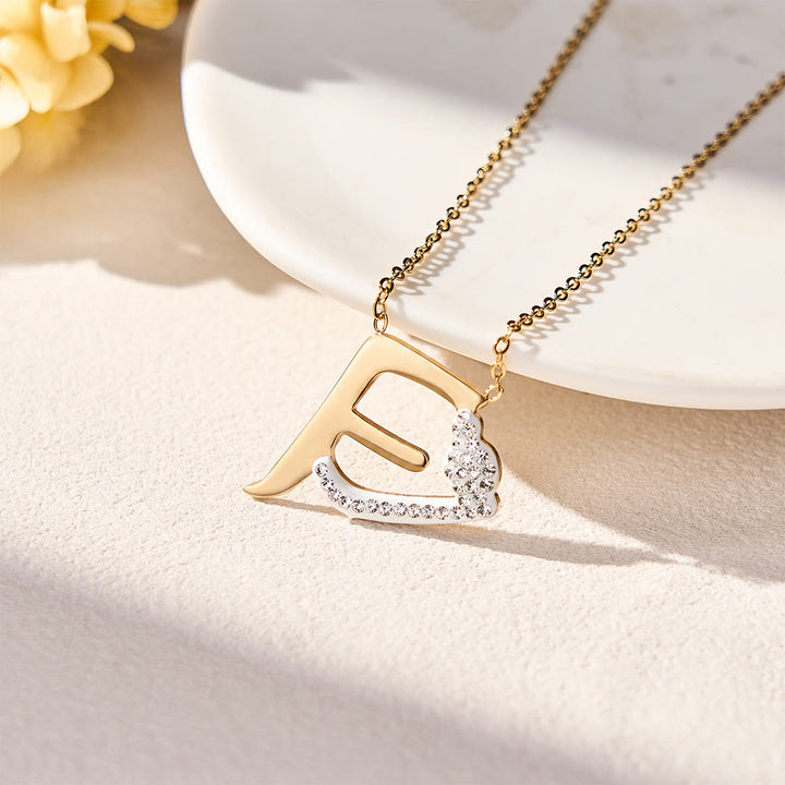FREE Today: Dual Script Intertwined Initial Arabic&amp;English Letter Two-Tone Inlaid Crystal Titanium Steel Letter Necklace  - F - image 10