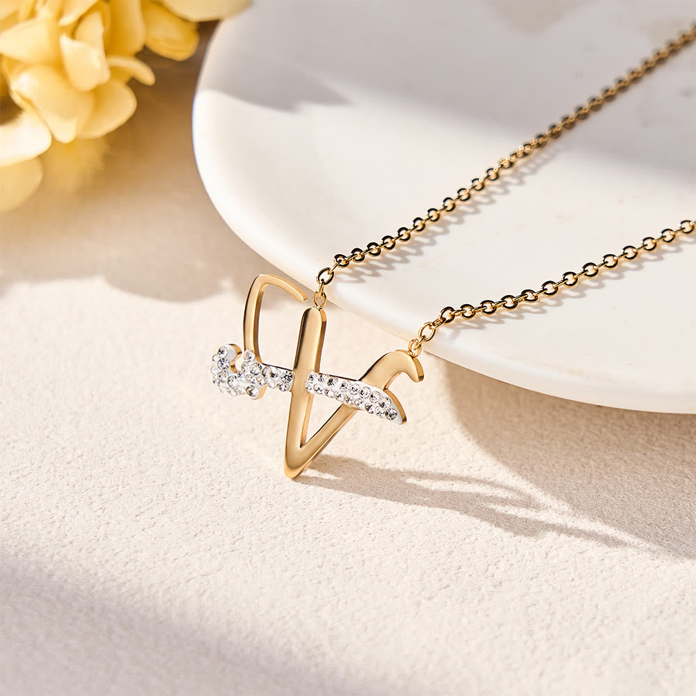 HilalHaven Dual Script Intertwined Initial Arabic&amp;English Letter Two-Tone Inlaid Crystal Titanium Steel Women’s Letter Necklace  - image 38
