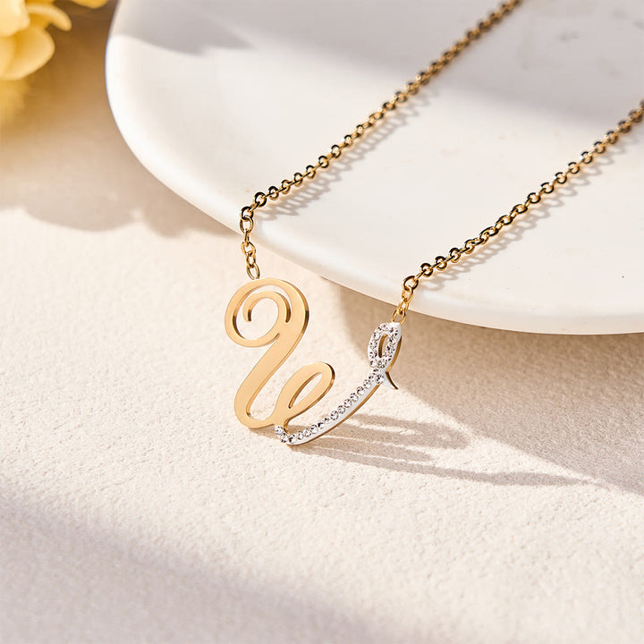FREE Today: Dual Script Intertwined Initial Arabic&amp;English Letter Two-Tone Inlaid Crystal Titanium Steel Letter Necklace  - w - image 42