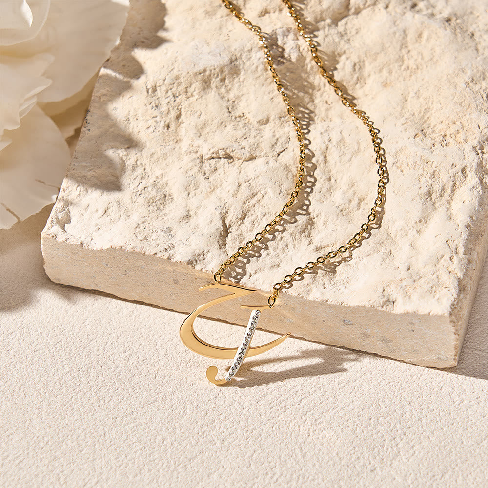 HilalHaven Dual Script Intertwined Initial Arabic&amp;English Letter Two-Tone Inlaid Crystal Titanium Steel Women’s Letter Necklace  - image 4