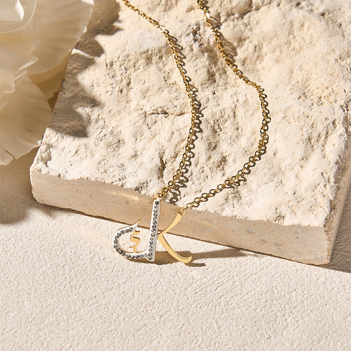 FREE Today: Dual Script Intertwined Initial Arabic&amp;English Letter Two-Tone Inlaid Crystal Titanium Steel Letter Necklace  - image 17