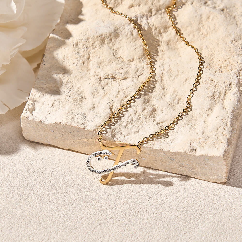 FREE Today: Dual Script Intertwined Initial Arabic&amp;English Letter Two-Tone Inlaid Crystal Titanium Steel Letter Necklace  - image 35